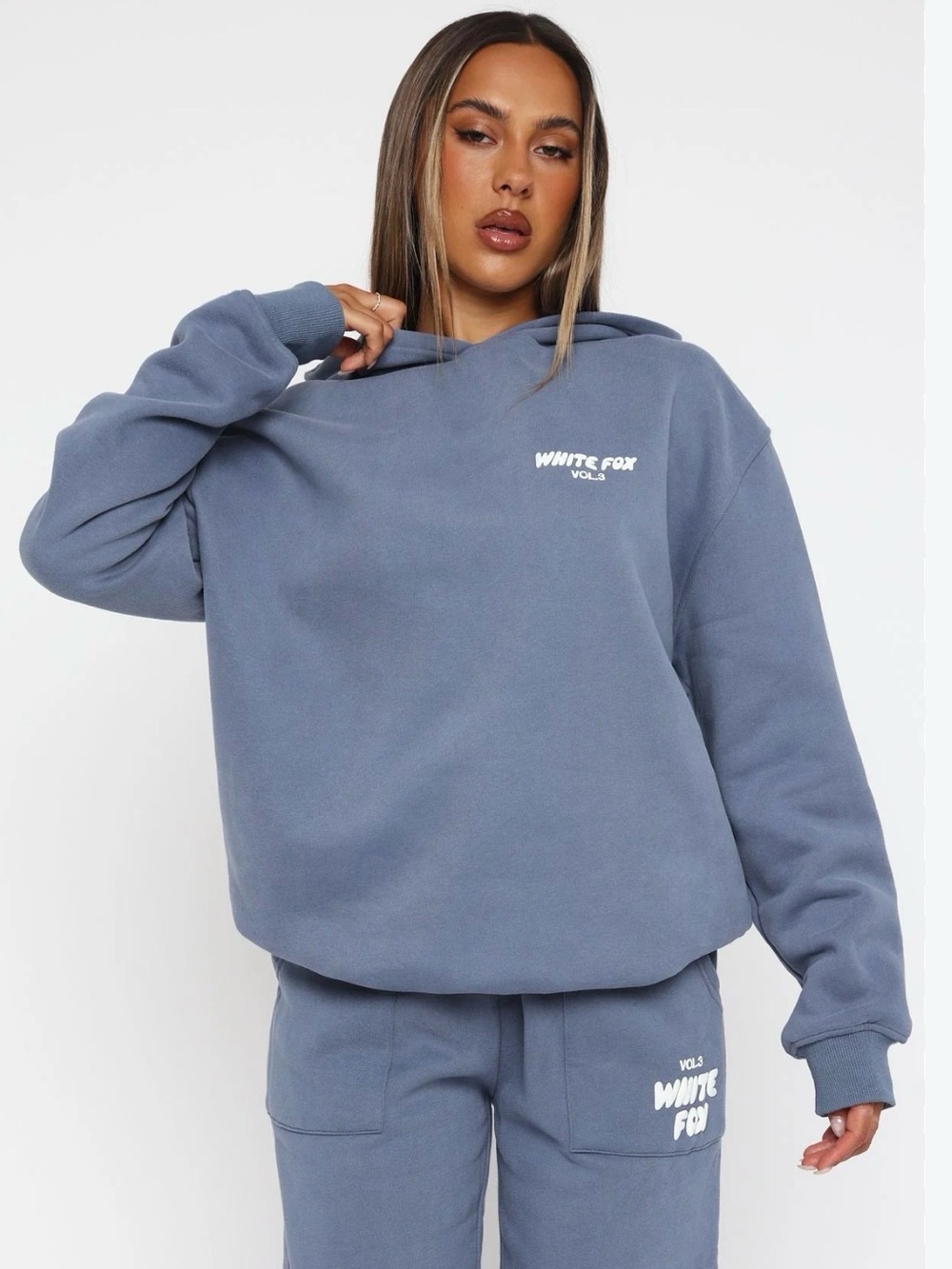 🌟BUNDLE🌟White Fox Slate Blue Logo Hoodie & sweats